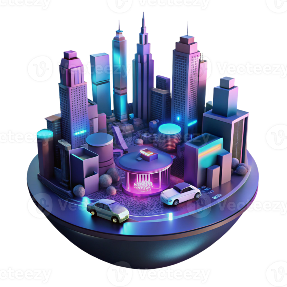 elegant artistic A futuristic cityscape at night, with flying cars and neon signs, viewed from a high vantage point. Anime style high resolution png