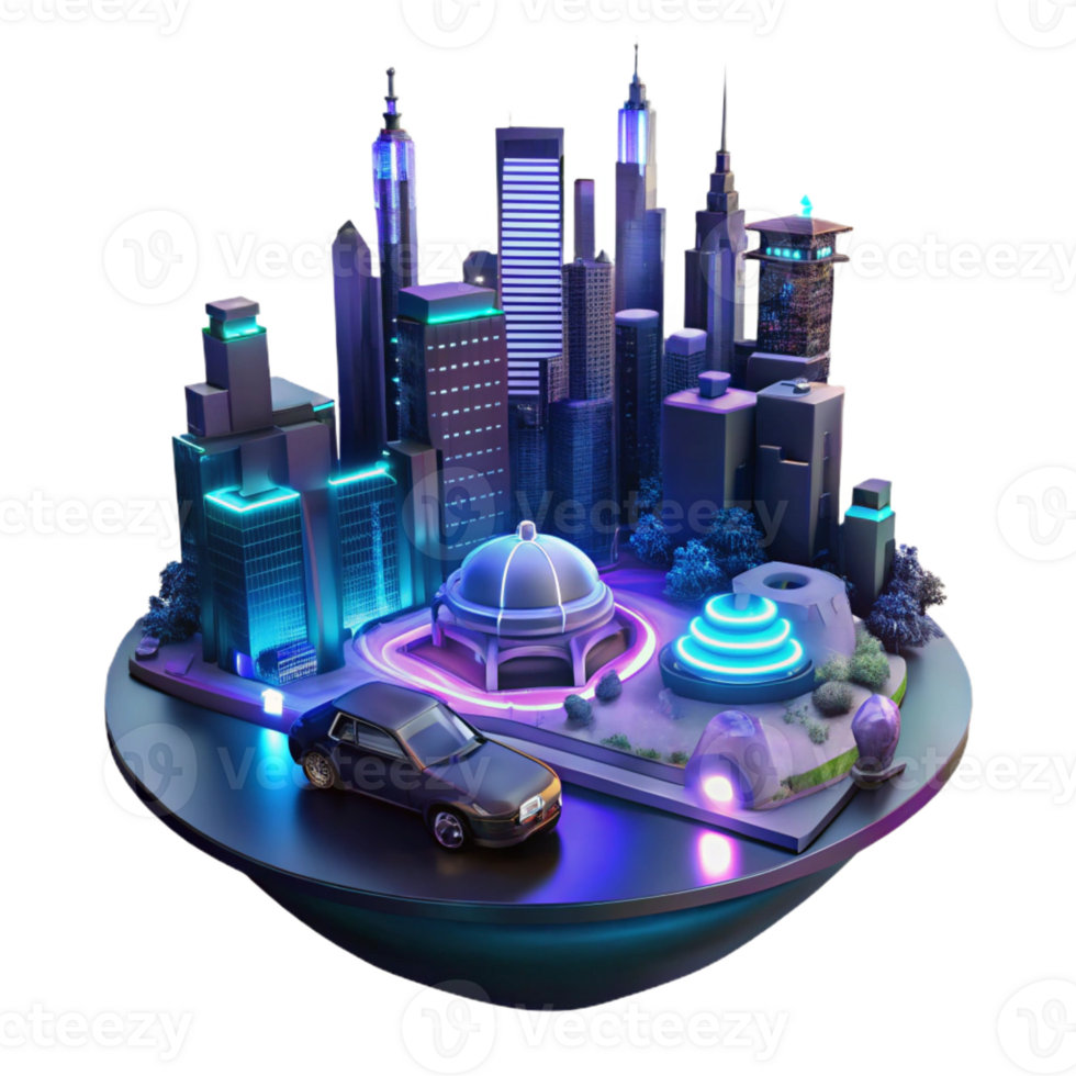 dramatic minimalist A futuristic cityscape at night, with flying cars and neon signs, viewed from a high vantage point. Anime style professional png
