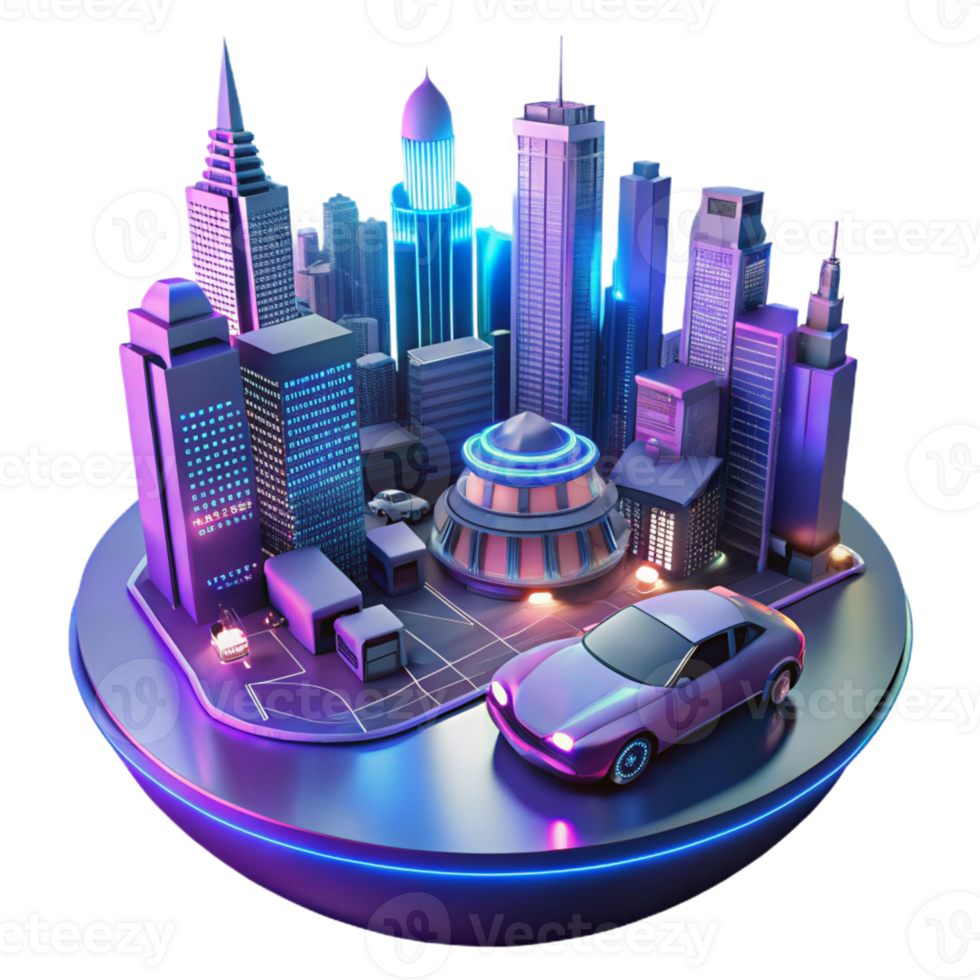 beautiful rustic A futuristic cityscape at night, with flying cars and neon signs, viewed from a high vantage point. Anime style exclusive png