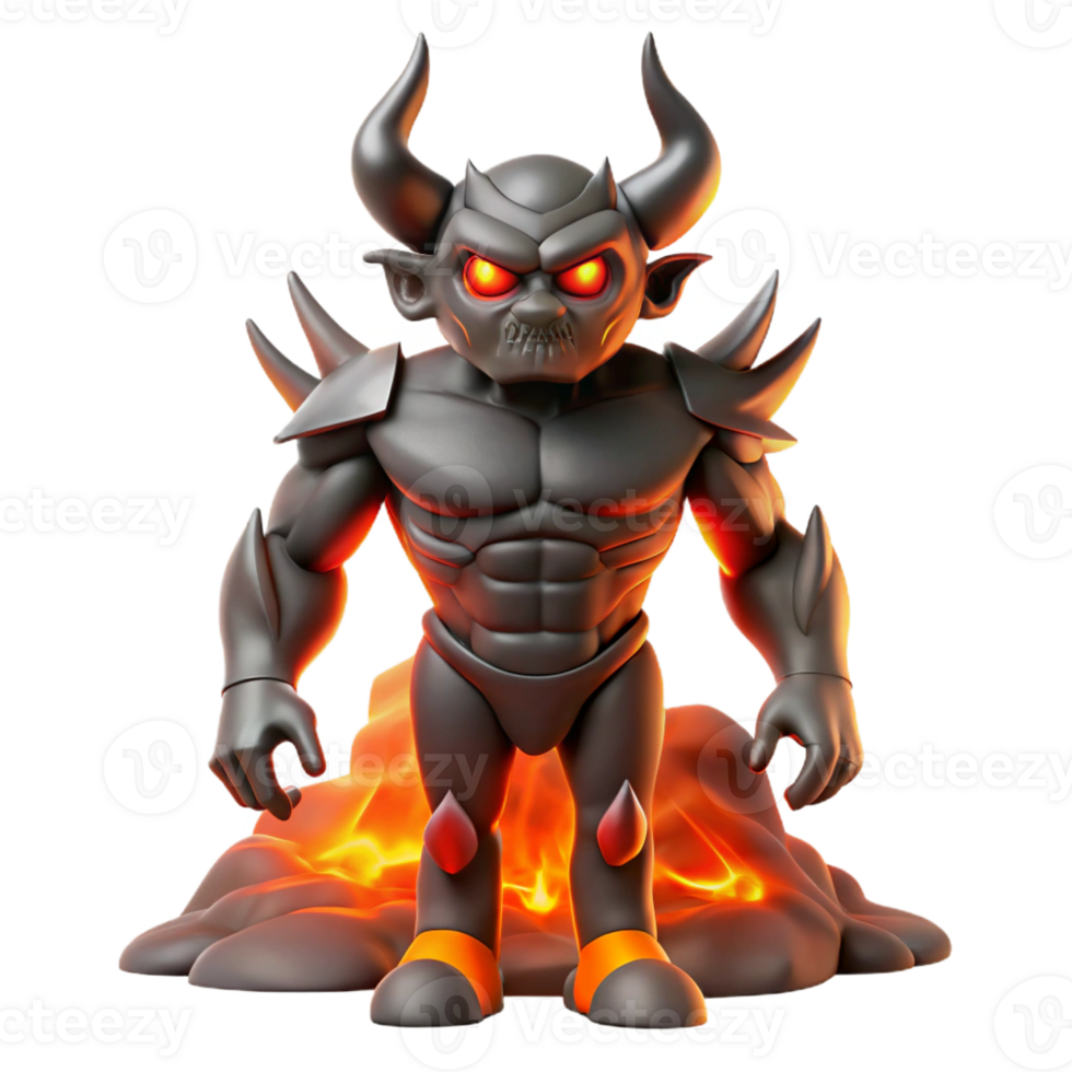 wonderful contemporary A powerful demon with horns and glowing red eyes stands amidst a fiery landscape. Dramatic, infernal lighting. Anime style 4K png