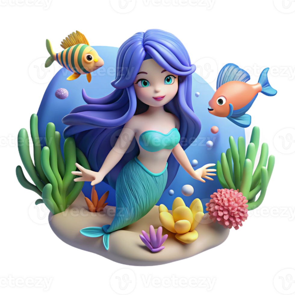 serene contemporary A serene underwater scene featuring a mermaid with long, flowing blue hair swimming amongst coral reefs and colorful fish. Soft, underwater lighting. Anime style exclusive png