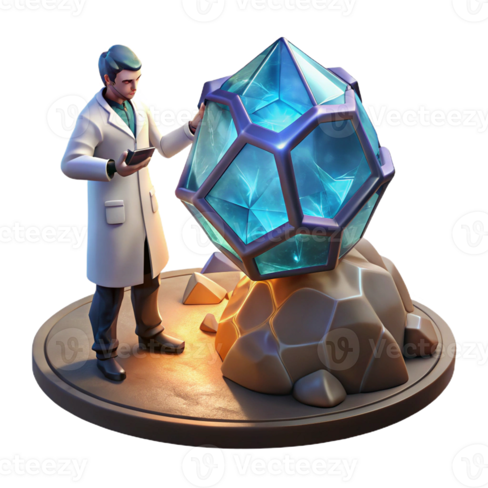 beautiful rustic A scientist examines a strange, glowing crystal discovered on an alien planet. Archaeological sci-fi style, mysterious lighting, detailed textures authentic png