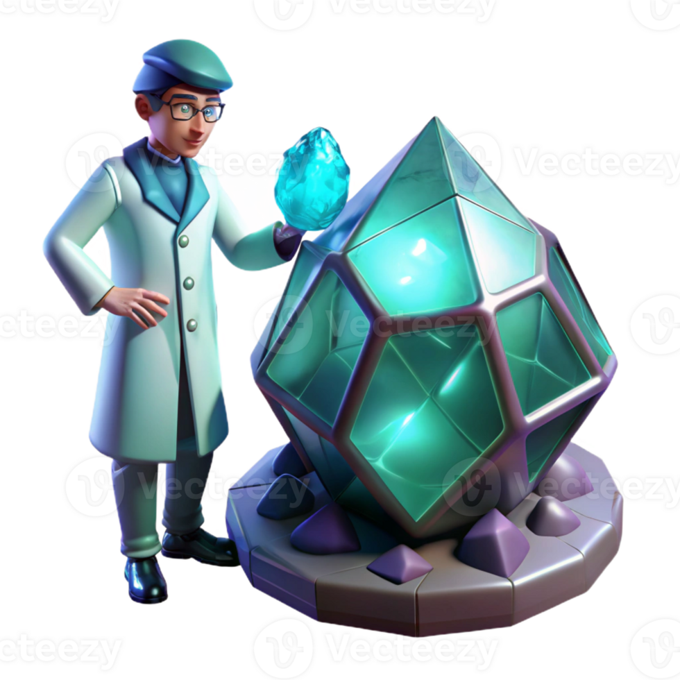 dramatic traditional A scientist examines a strange, glowing crystal discovered on an alien planet. Archaeological sci-fi style, mysterious lighting, detailed textures high resolution png