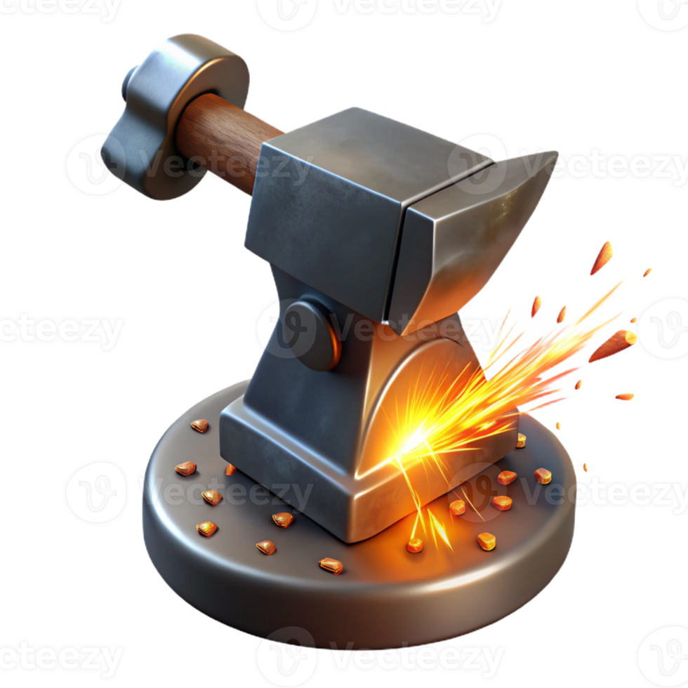 serene vintage A close-up of a blacksmith's hand hammering glowing hot metal, sparks flying, realistic detail, dramatic lighting exclusive png