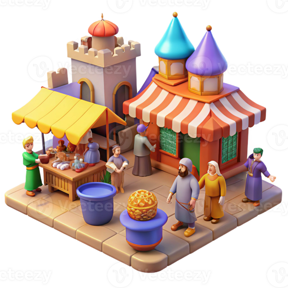extraordinary rustic A bustling medieval marketplace scene with merchants and patrons, vibrant colors, impressionistic style, midday sun original png