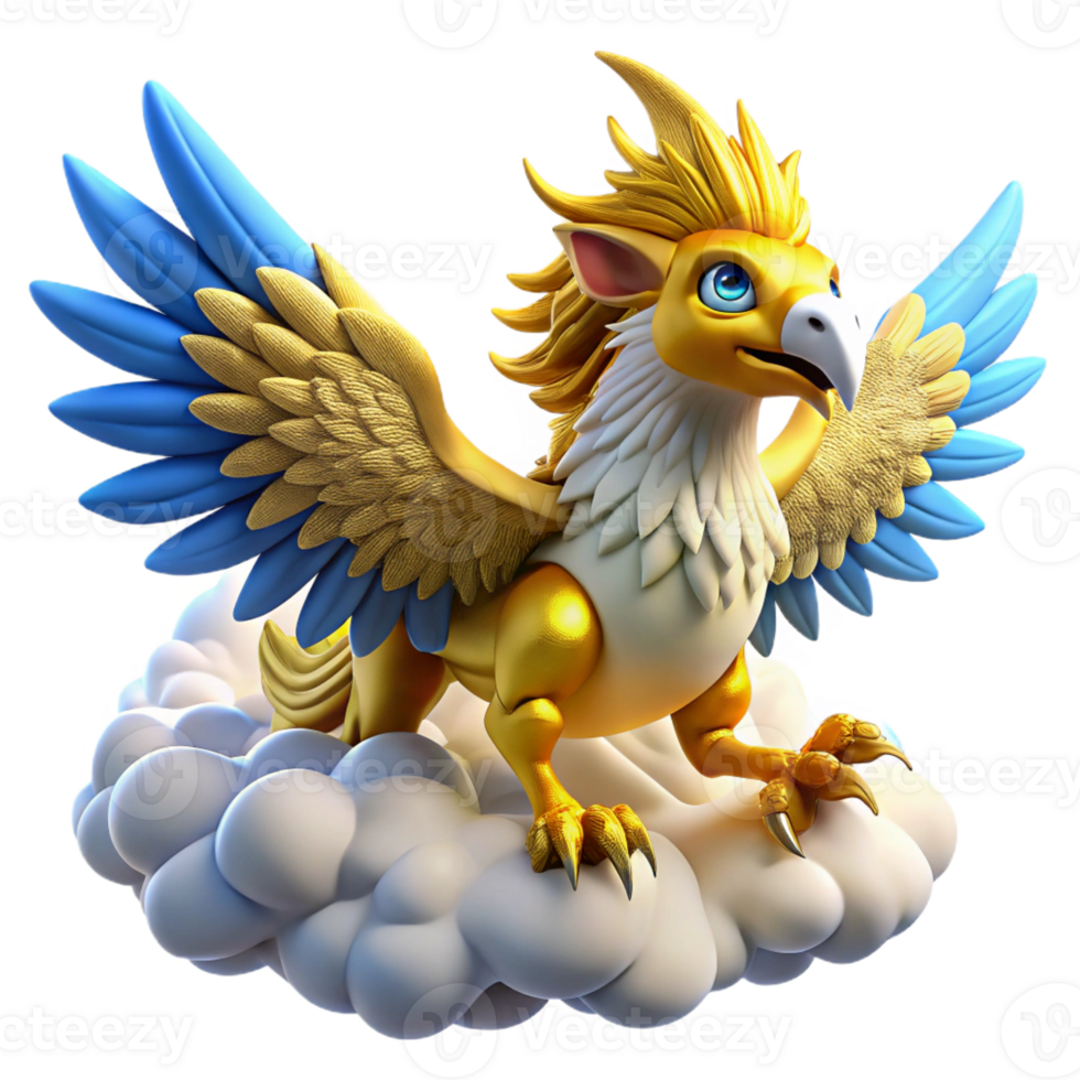 elegant abstract A majestic griffin with golden feathers and piercing blue eyes soars through the clouds. Dramatic lighting and dynamic pose. Anime style original png