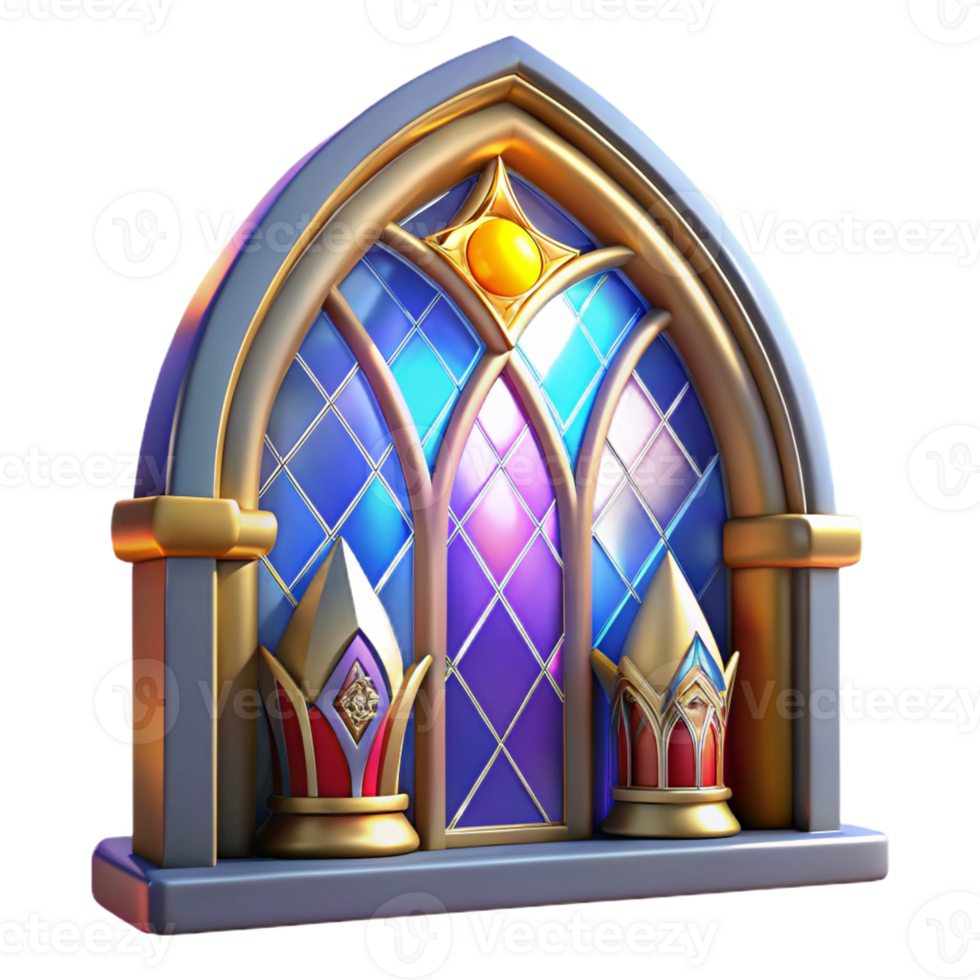 impressive minimalist A stained-glass window depicting a scene of a royal coronation, vibrant colors, gothic art style, light streaming through 4K png