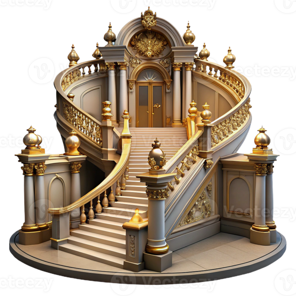 extraordinary classic Baroque palace, opulent gilded ornamentation, grand staircase, dramatic chiaroscuro lighting, highly detailed, Baroque style premium png