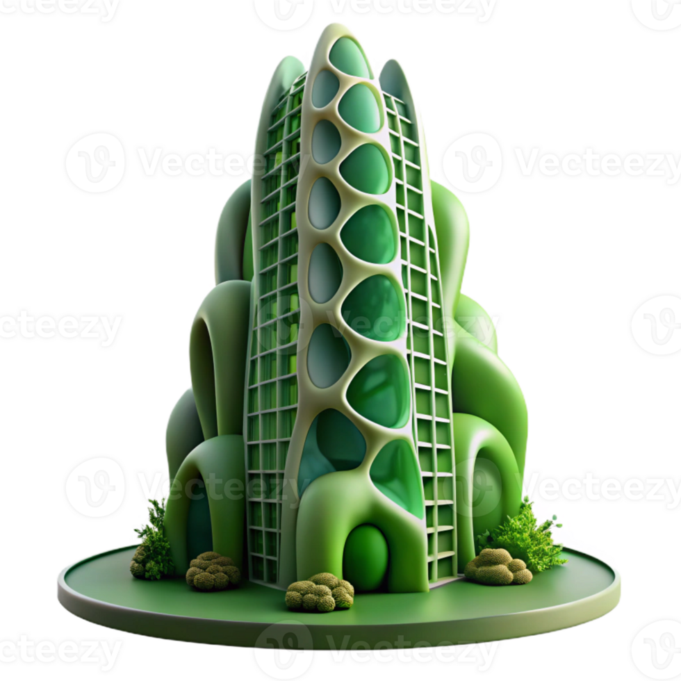 vibrant classic Biomorphic architecture skyscraper, organic forms inspired by nature, green facade, soft diffused light, highly detailed, Biomorphic style 4K png
