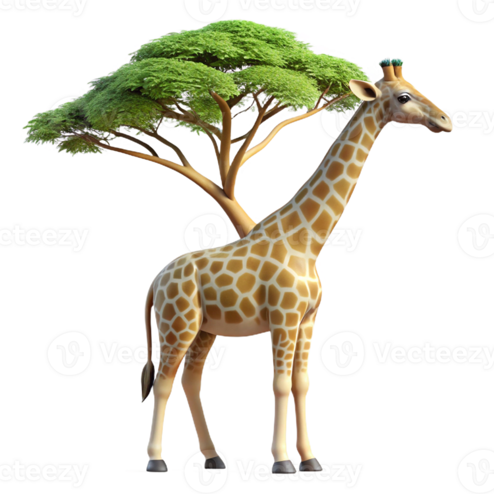 beautiful modern A graceful giraffe reaching for leaves on a tall acacia tree, backlighting, nature photography style high resolution png