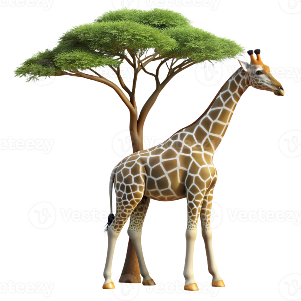 extraordinary abstract A graceful giraffe reaching for leaves on a tall acacia tree, backlighting, nature photography style exclusive png