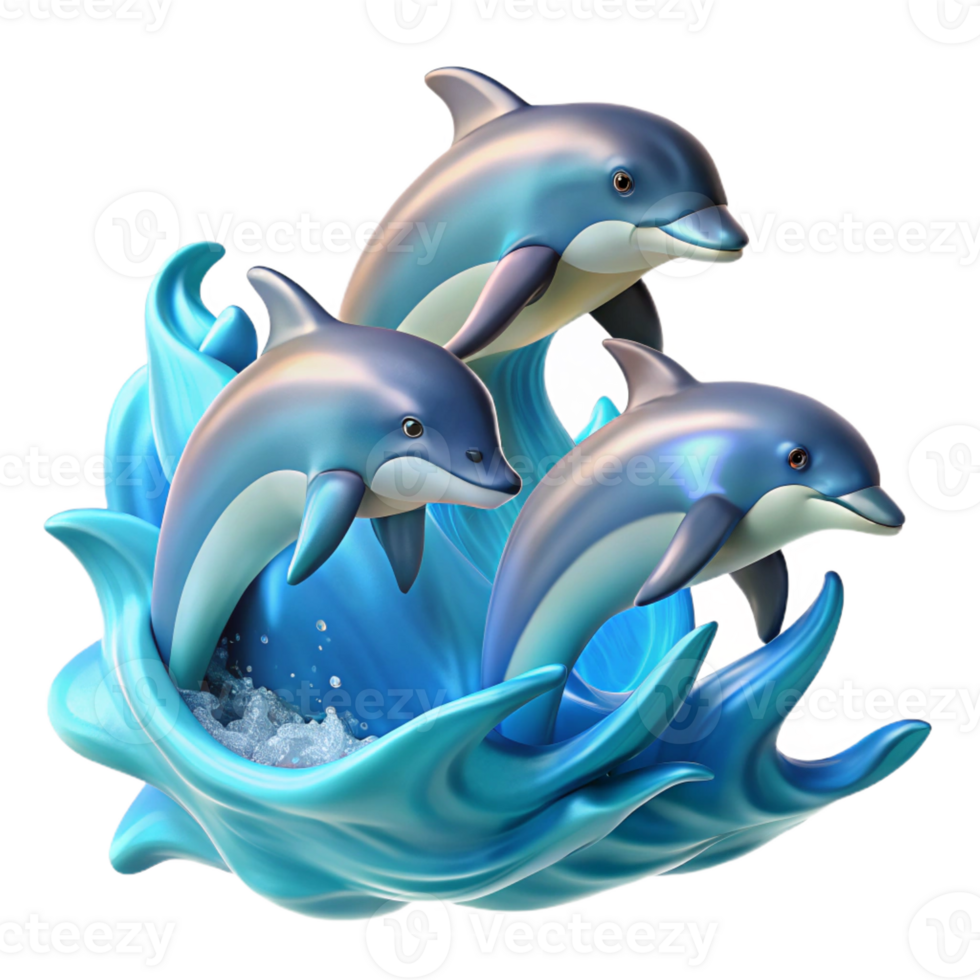 extraordinary minimalist A group of dolphins leaping out of the ocean waves, bright sunlight, dynamic painting style premium png