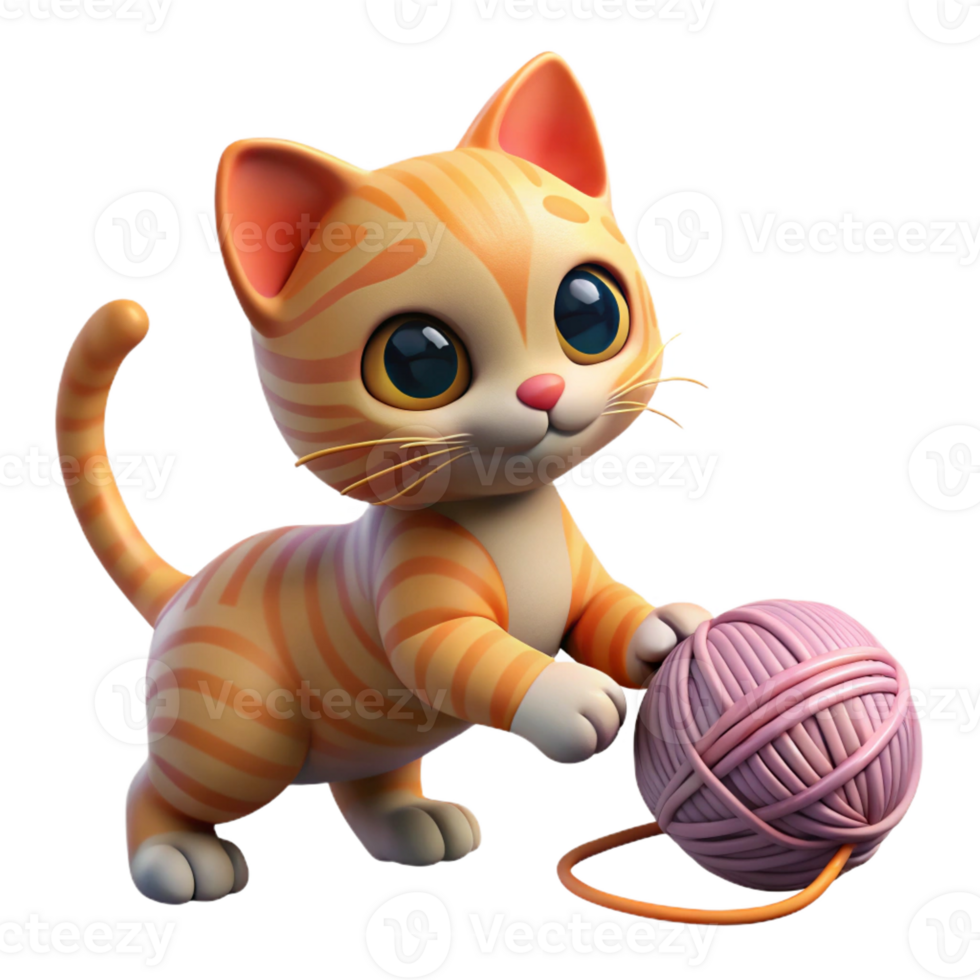 extraordinary modern A playful kitten batting at a ball of yarn, warm indoor lighting, photorealistic style professional png