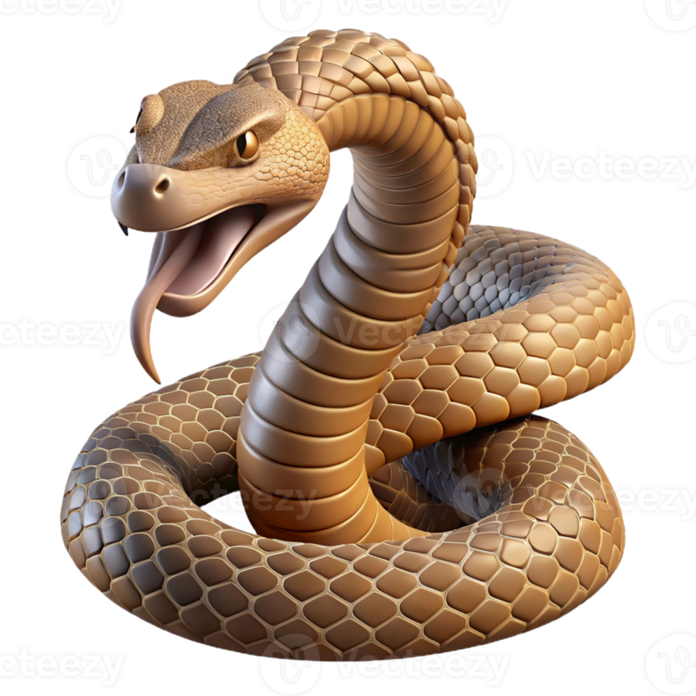 vibrant modern A coiled rattlesnake poised to strike, desert lighting, photorealistic style 4K png
