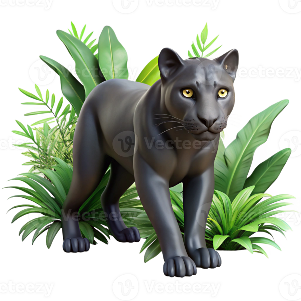 elegant contemporary A stealthy panther stalking through the jungle undergrowth, low lighting, realistic painting style professional png