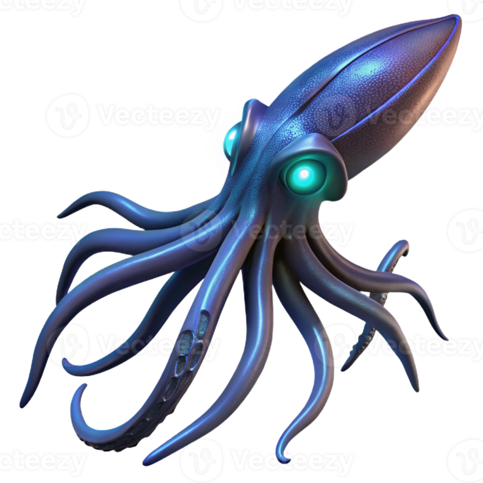 extraordinary abstract A giant squid swimming in the deep ocean, bioluminescent lighting, dark fantasy art professional png