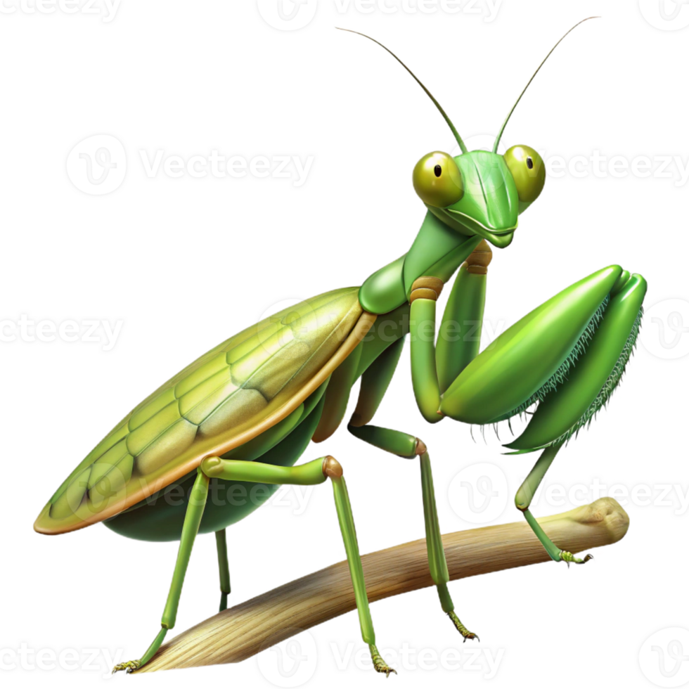 extraordinary contemporary A praying mantis perched on a branch, natural lighting, detailed illustration 4K png