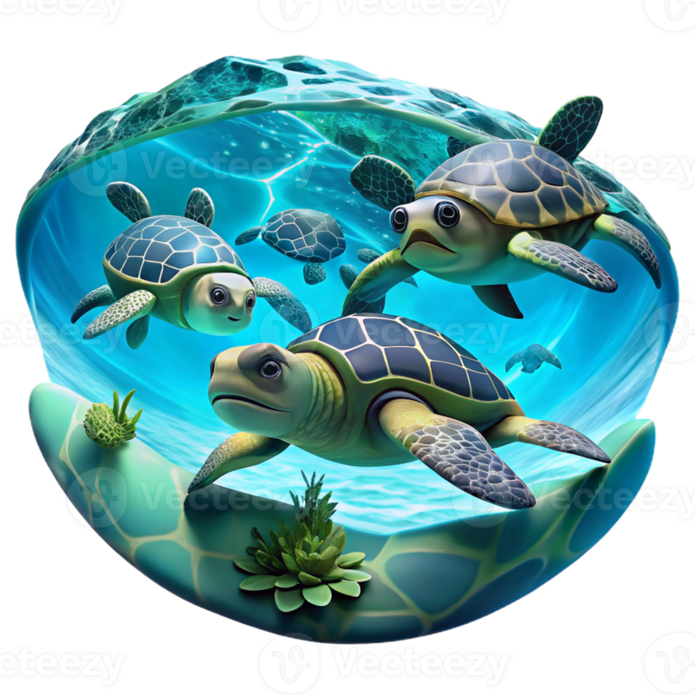 impressive minimalist A group of sea turtles swimming in crystal-clear water, tropical lighting, underwater photography exclusive png