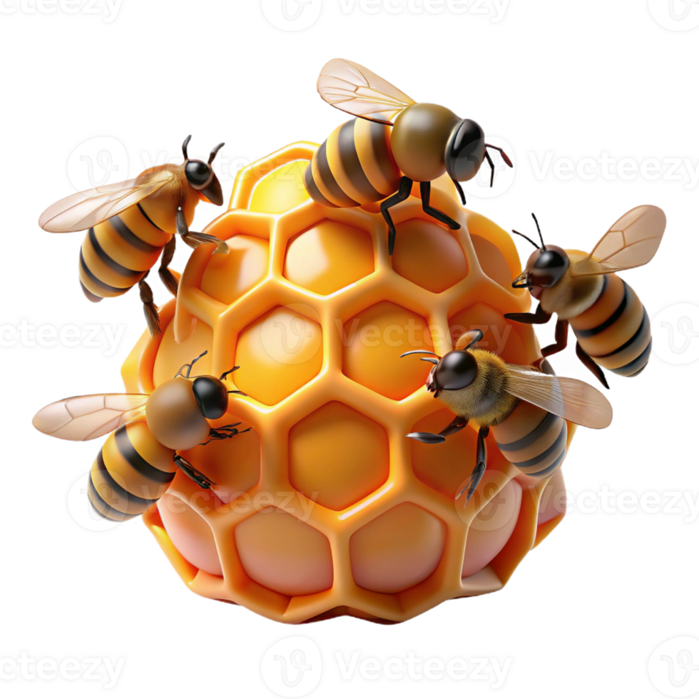stunning abstract A swarm of bees buzzing around a honeycomb, warm light, macro photography style high quality png