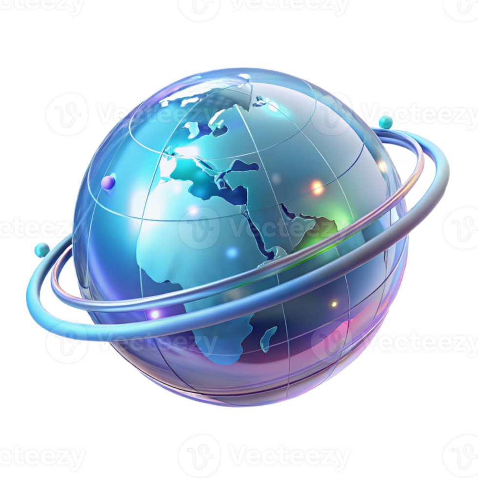 serene contemporary A transparent holographic projection of the Earth, rotating slowly, with data streams flowing around it. Futuristic minimalist style original png