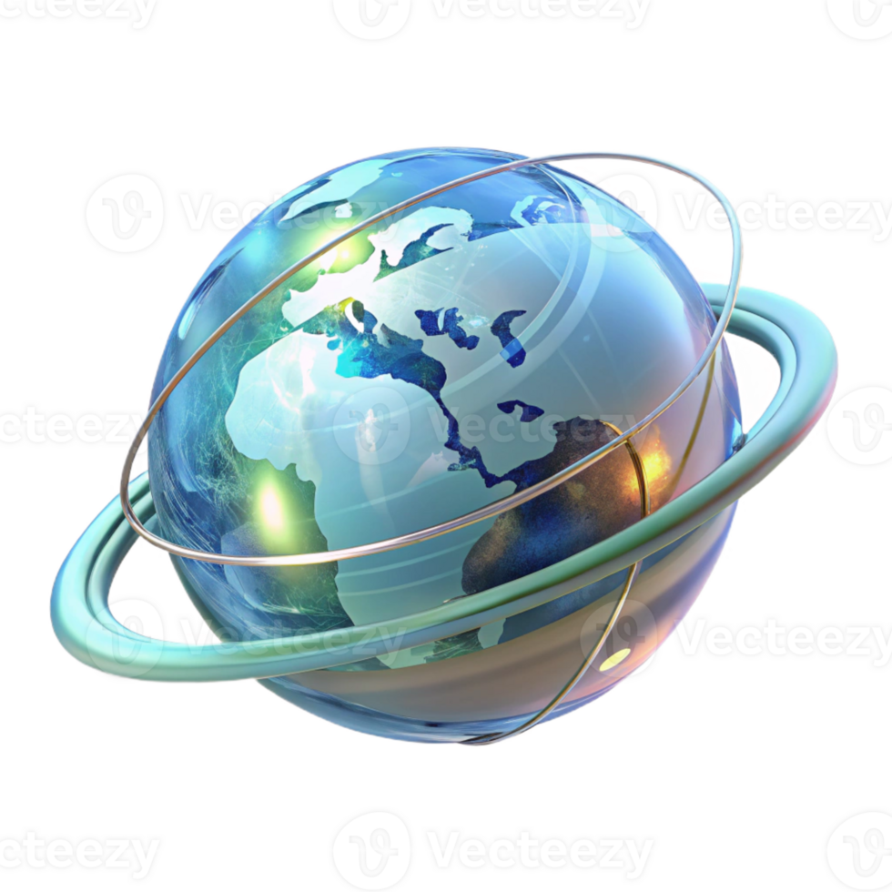 magnificent classic A transparent holographic projection of the Earth, rotating slowly, with data streams flowing around it. Futuristic minimalist style high resolution png