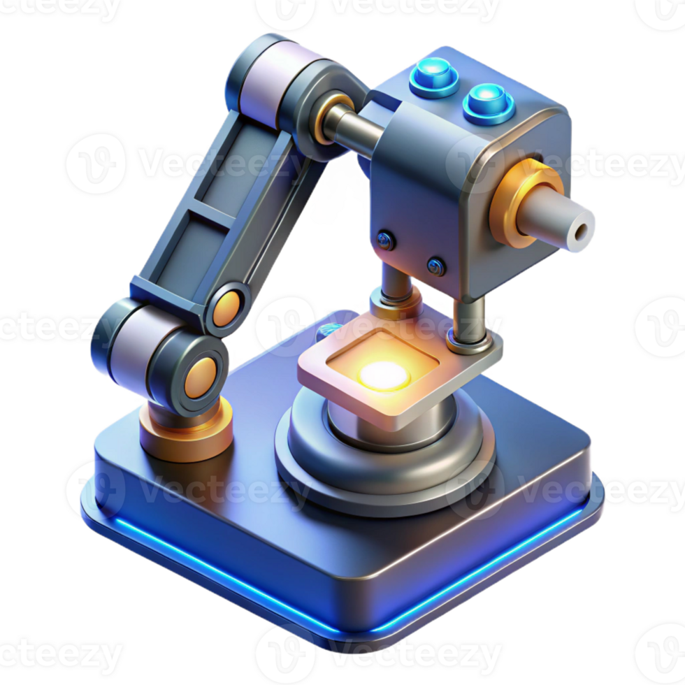 vibrant traditional A robotic arm assembling a complex microchip, illuminated by bright, industrial lighting. Photorealistic style premium png