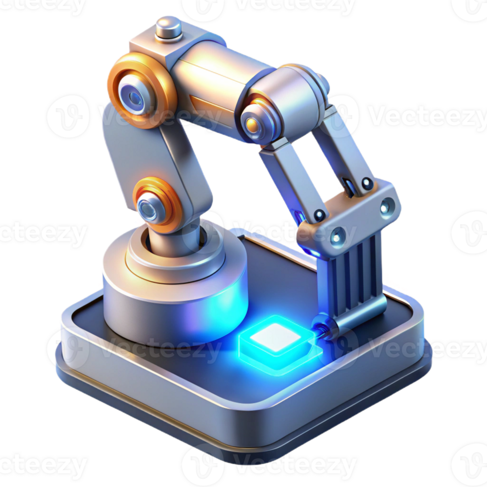 magnificent rustic A robotic arm assembling a complex microchip, illuminated by bright, industrial lighting. Photorealistic style original png