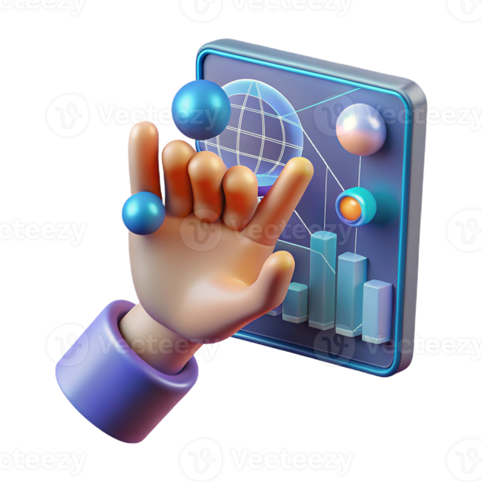 elegant traditional A human hand reaching out to touch a holographic interface, displaying complex data visualizations. Futuristic minimalist style detailed png