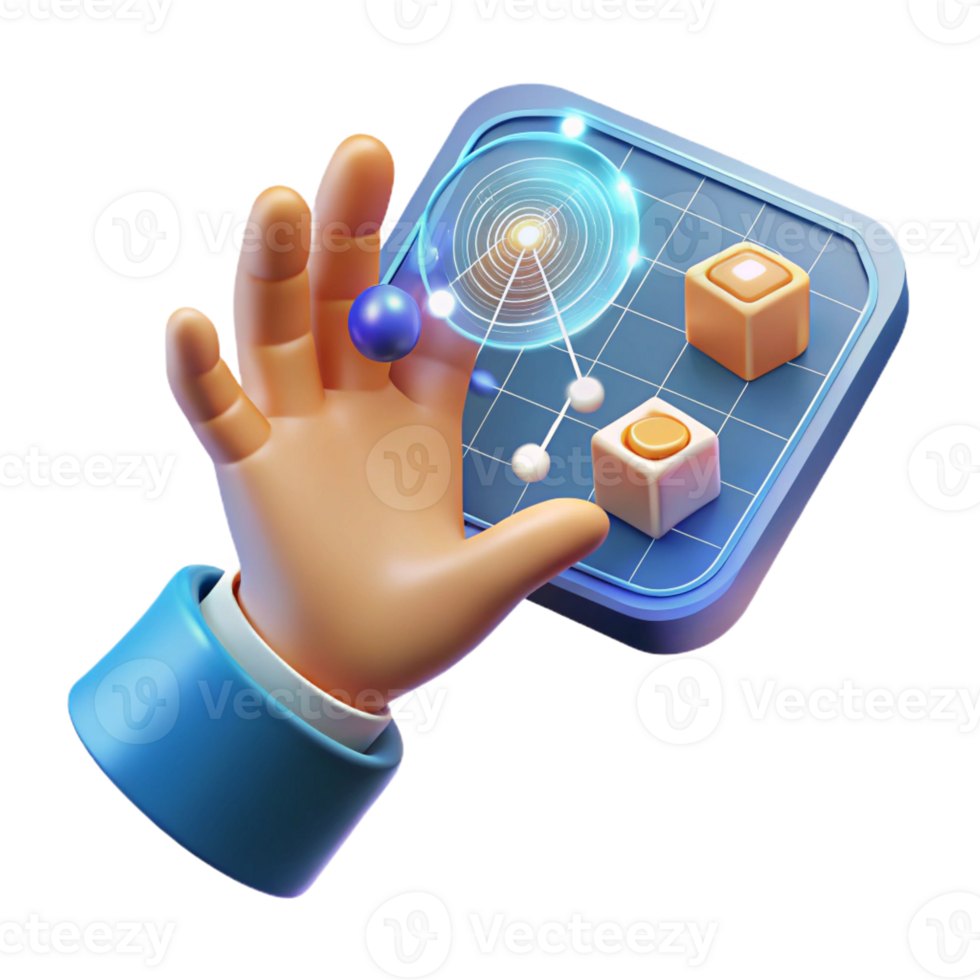elegant traditional A human hand reaching out to touch a holographic interface, displaying complex data visualizations. Futuristic minimalist style exclusive png