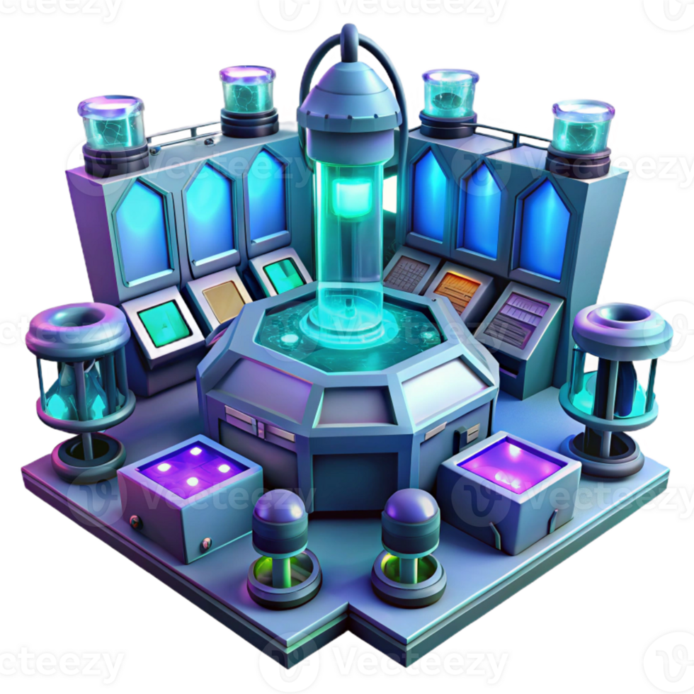 beautiful creative A futuristic laboratory filled with glowing screens and complex equipment. Science fiction style high quality png