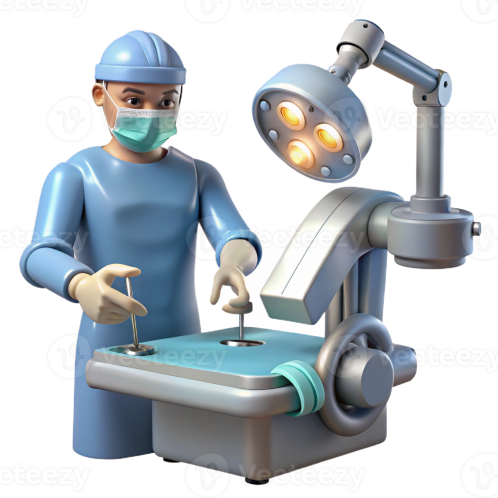 elegant rustic A robotic surgeon performing a delicate operation, illuminated by bright, surgical lighting. Photorealistic style genuine png
