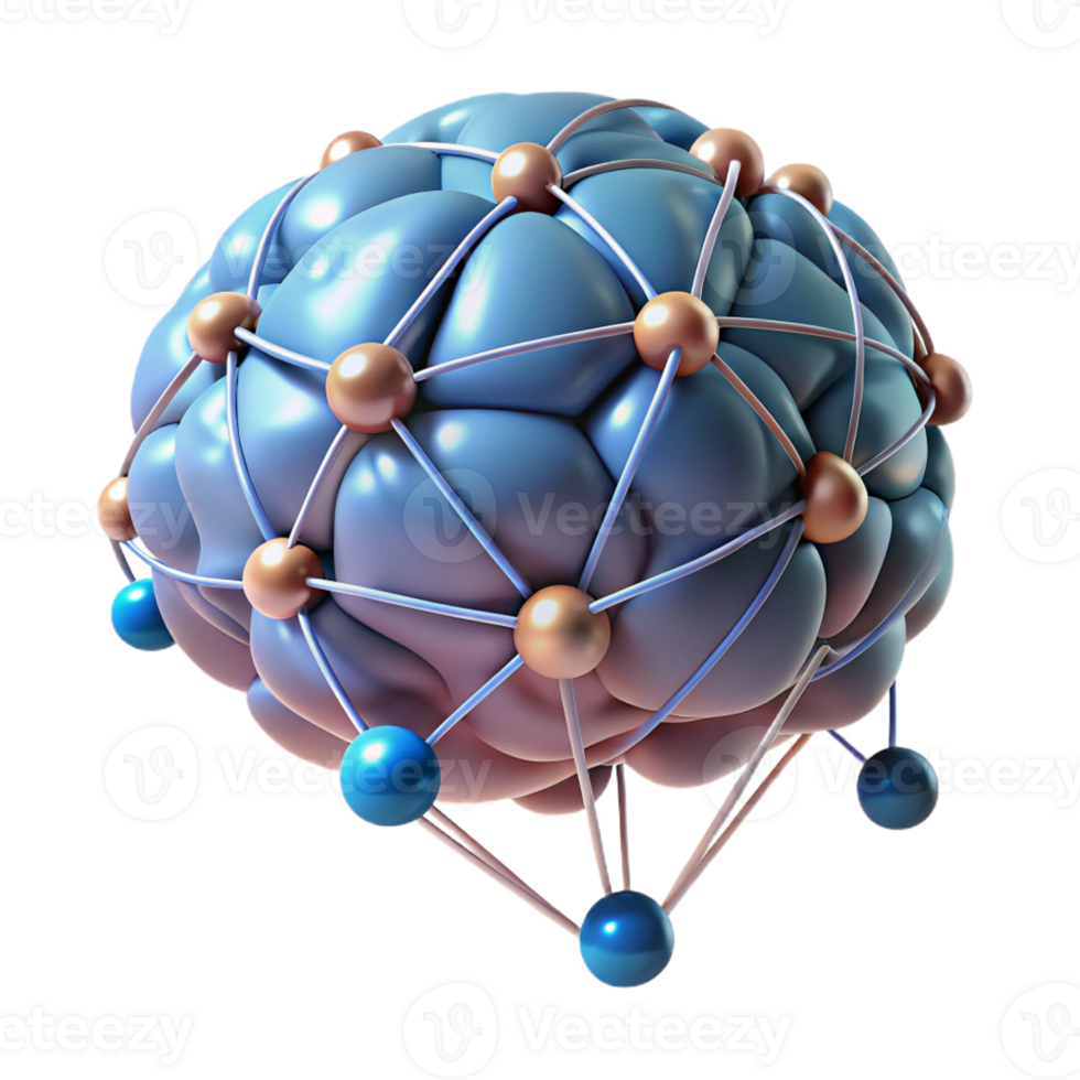 magnificent modern A human brain connected to a network of glowing wires, representing neural interfaces. Biopunk style genuine png