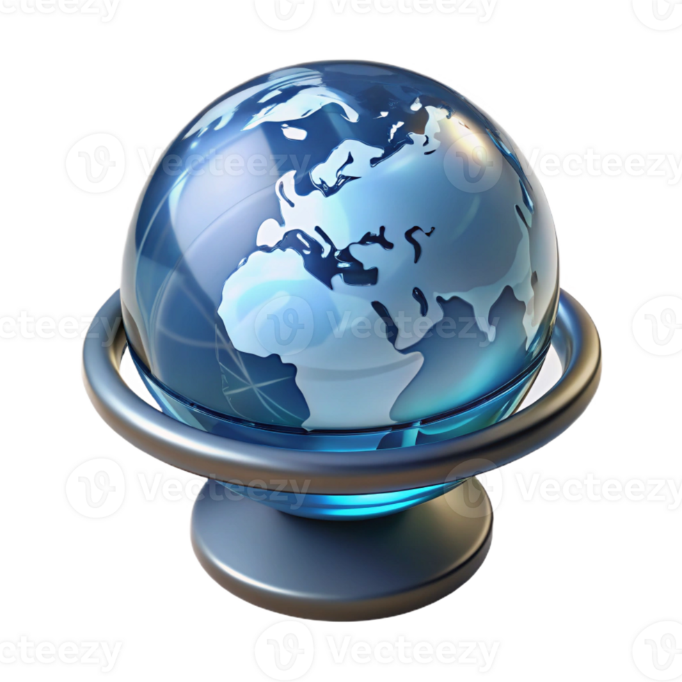 serene contemporary A transparent, levitating sphere displaying a rotating 3D model of the Earth. Futuristic minimalist style exclusive png