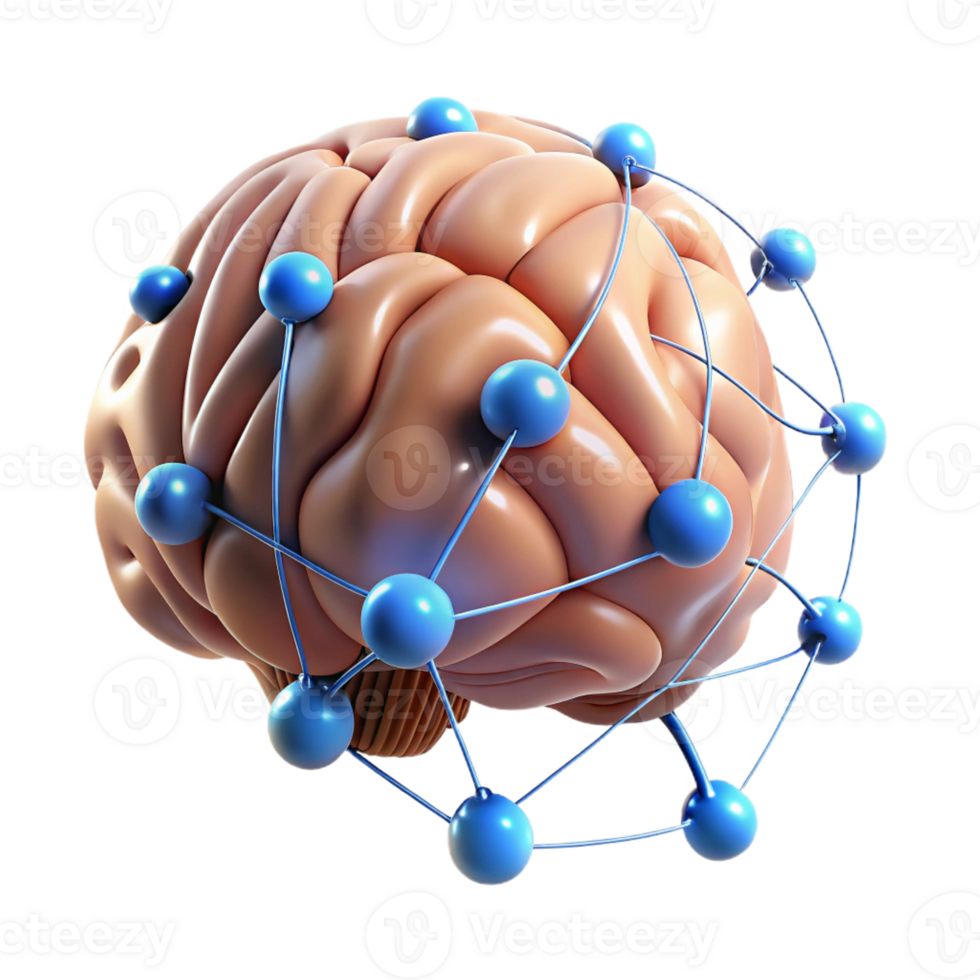 wonderful modern A human brain connected to a network of glowing wires, representing neural interfaces. Biopunk style high quality png