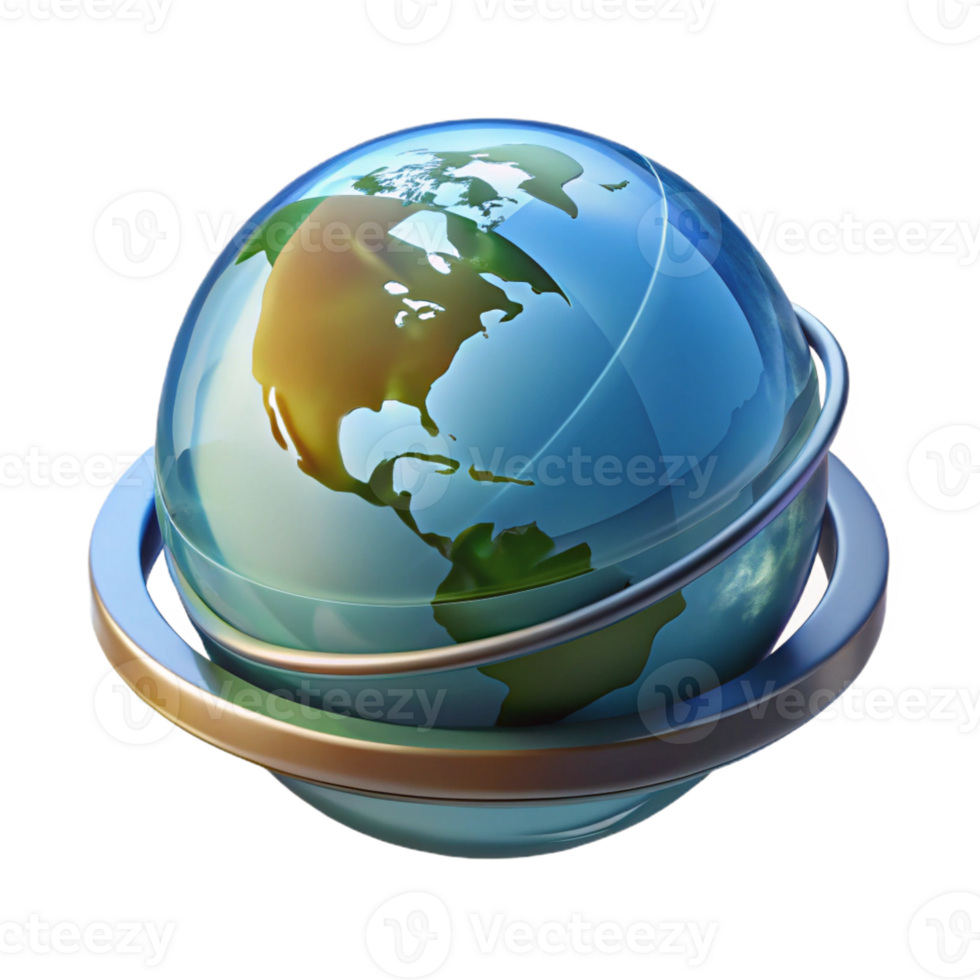 vibrant minimalist A transparent, levitating sphere displaying a rotating 3D model of the Earth. Futuristic minimalist style detailed png