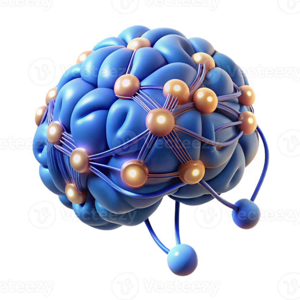 elegant modern A human brain connected to a network of glowing wires, representing neural interfaces. Biopunk style high quality png