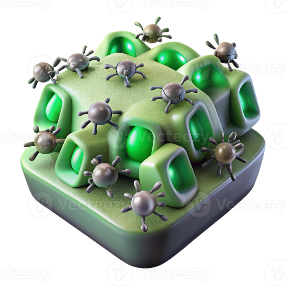 impressive abstract A swarm of nanobots repairing damaged human tissue, illuminated by a soft, green light. Microscopic style exclusive png