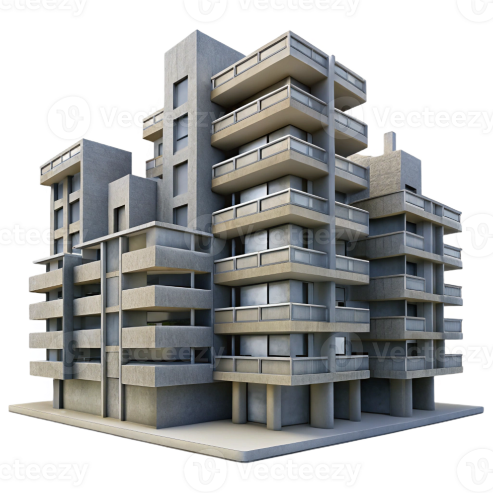 extraordinary vintage Brutalist apartment complex, exposed concrete, repetitive geometric patterns, overcast sky, gritty, Brutalist style professional png