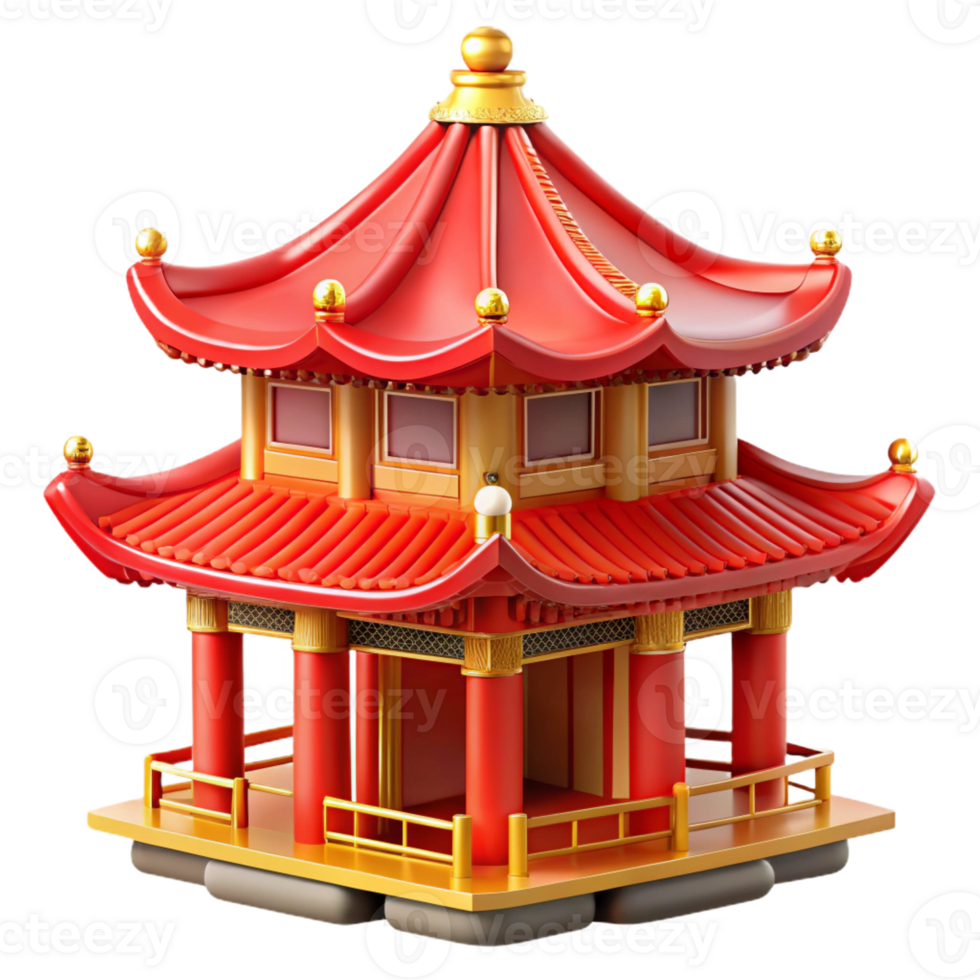 beautiful contemporary Chinese pagoda, multi-tiered structure, red and gold details, ornate roofline, vibrant, Chinese architecture style professional png