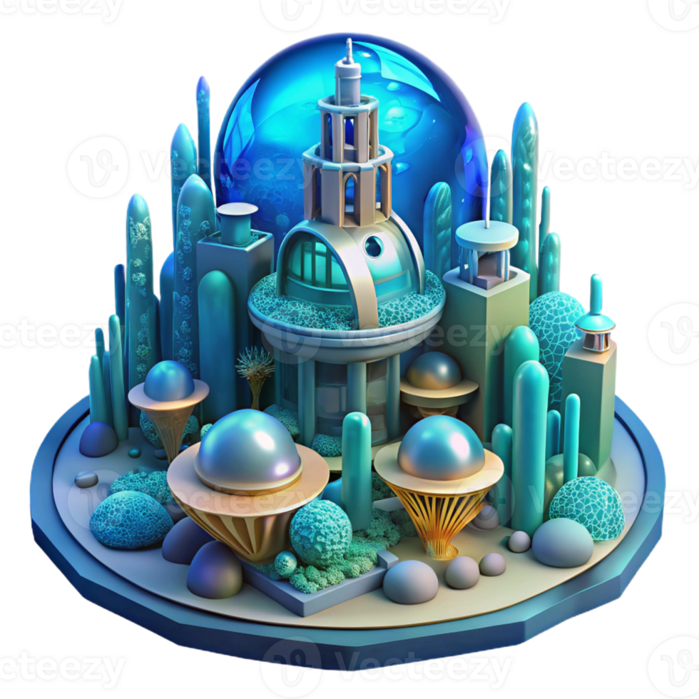 extraordinary contemporary Underwater city, bioluminescent coral structures, futuristic architecture, deep ocean setting, dreamlike, science fiction style genuine png