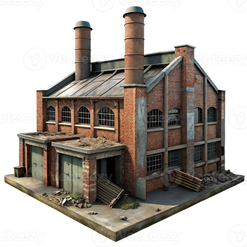 magnificent artistic Abandoned industrial factory, decaying brick walls, broken windows, rusty metal, eerie atmosphere, urban decay style authentic png