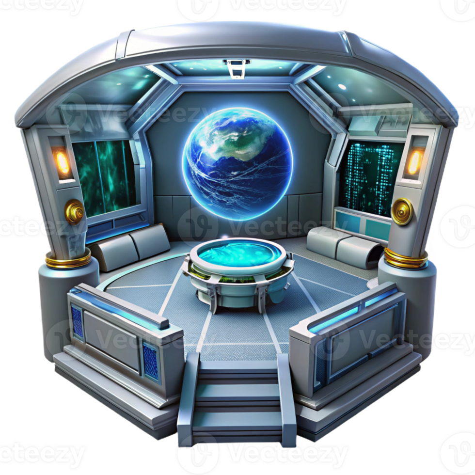 magnificent minimalist Space station interior, futuristic design, glowing panels, views of Earth, science fiction style premium png