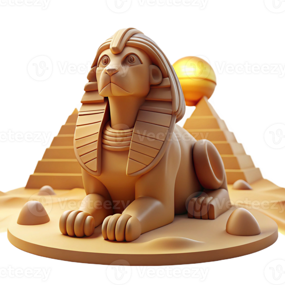 impressive modern A wise sphinx posing its riddle, surrounded by desert sands, bathed in the warm glow of the setting sun. Egyptian art style, hieroglyphic details original png