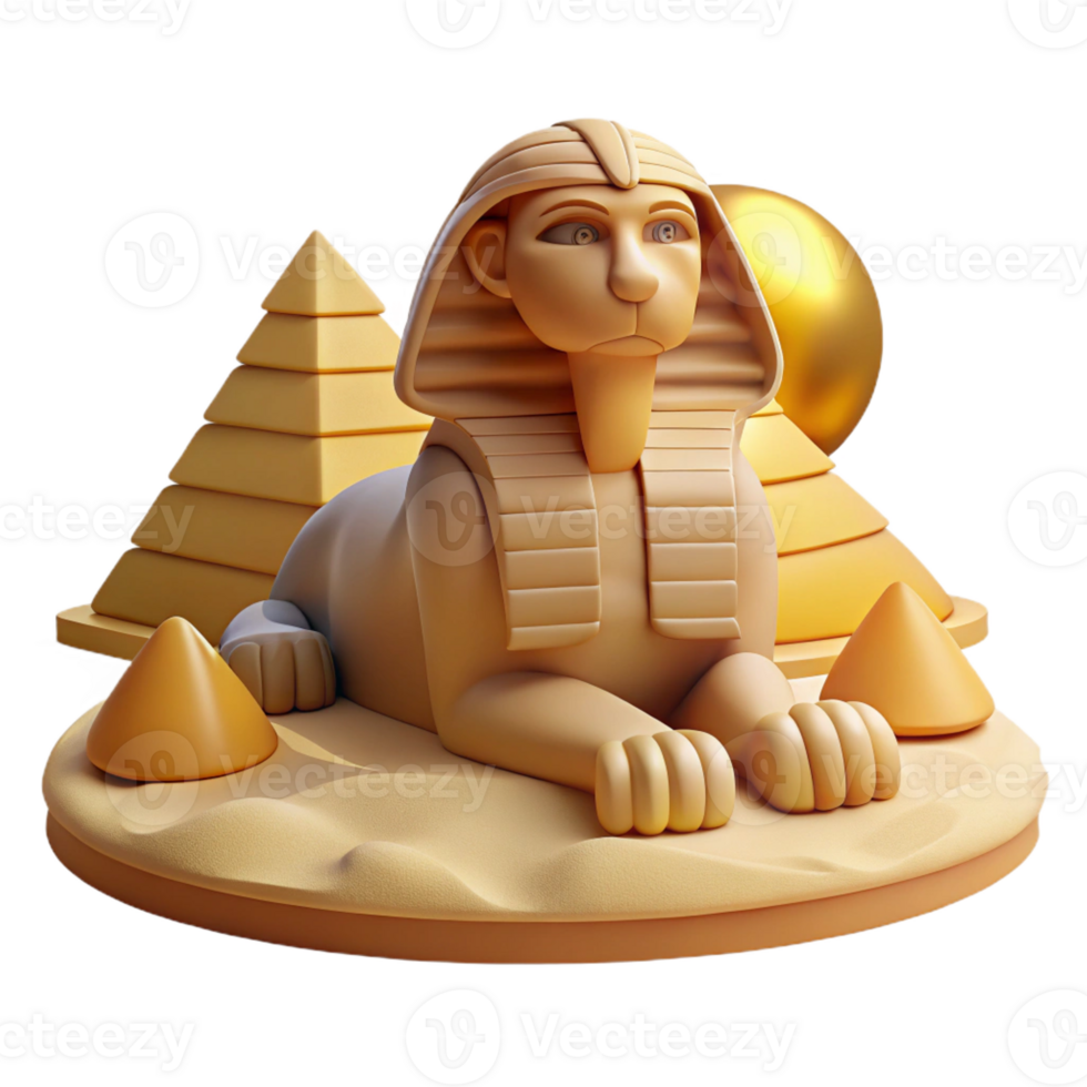 extraordinary creative A wise sphinx posing its riddle, surrounded by desert sands, bathed in the warm glow of the setting sun. Egyptian art style, hieroglyphic details exclusive png