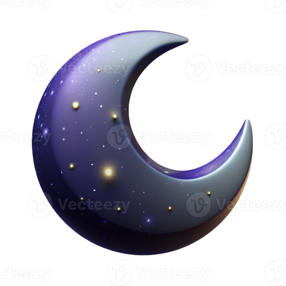 serene traditional A crescent moon in a starry night sky, dark and mysterious lighting, astronomical photography style high resolution png