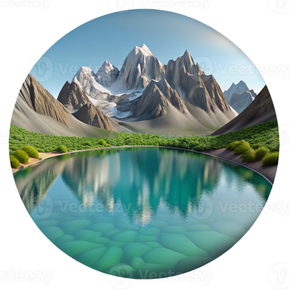 extraordinary classic A crystal-clear lake reflecting the surrounding mountains, calm and serene lighting, landscape photography style 4K png