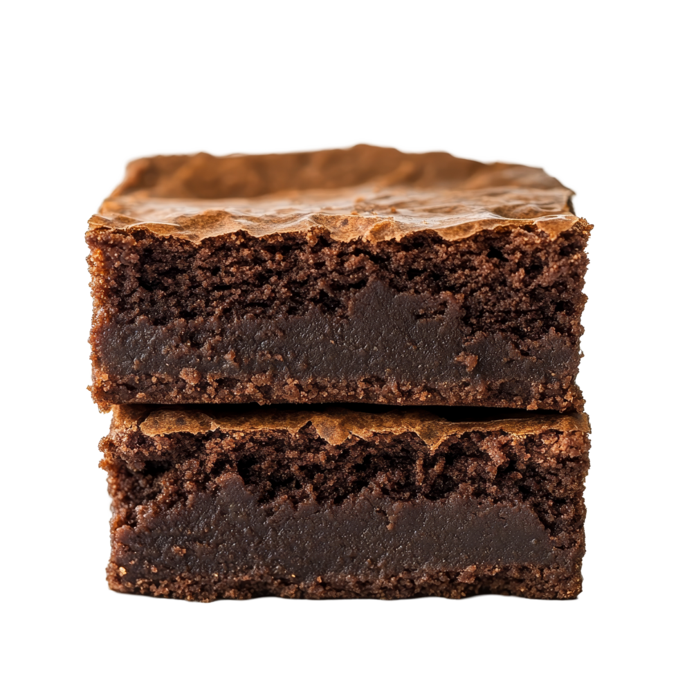 Deliciously rich brownie stacked on a transparent background showcasing its fudgy texture and perfectly baked crust, brownie isolated on transparent background png