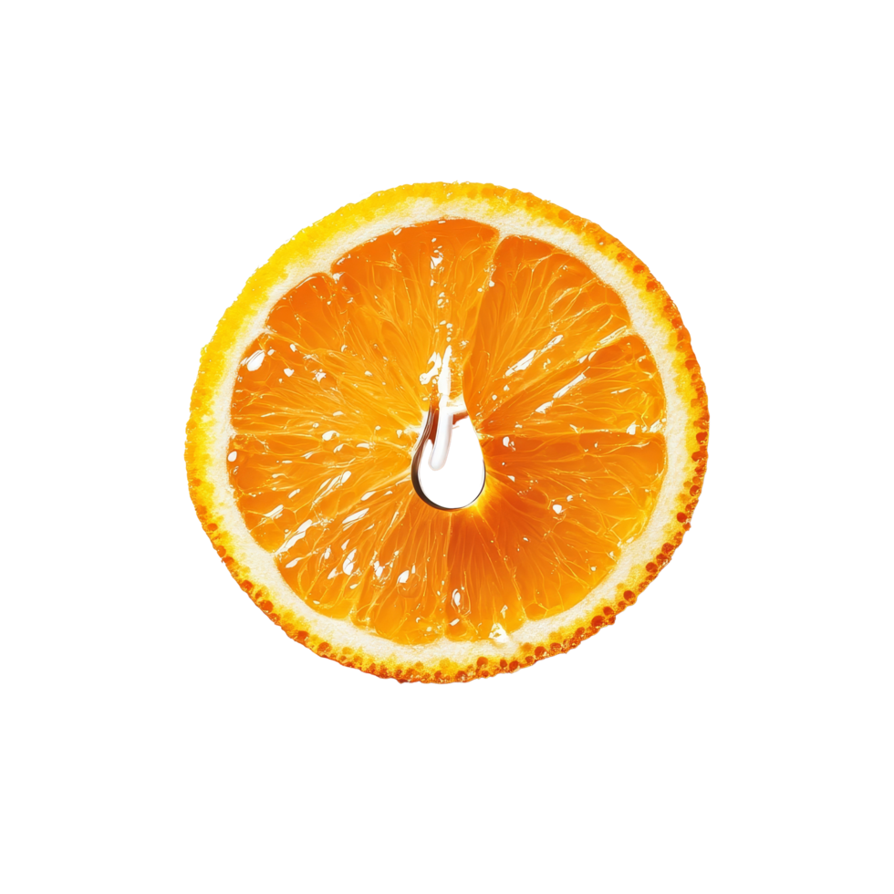 Refreshing orange slice with a droplet of water on a clean transparent background, orange slice with drop of water on transparent background png