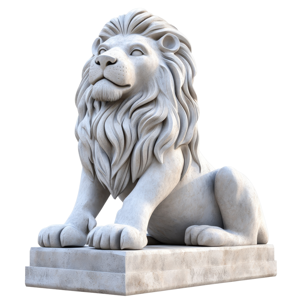 Artistic cartoonstyle lion stone statue showcases playful design and intricate details, Artistic Lion Stone Statue in 3D Cartoon Style Isolated on transparent background png