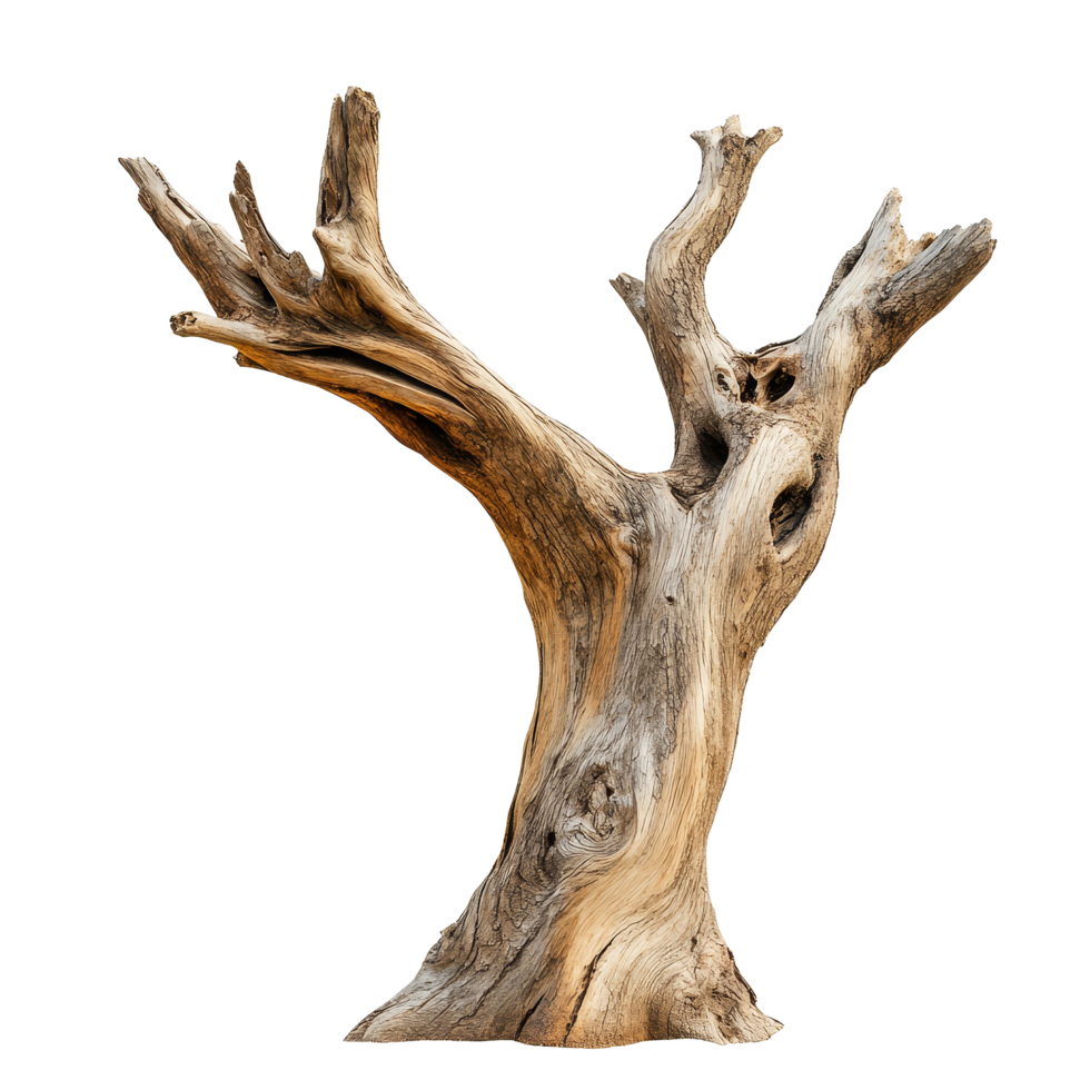 Dry tree wood with twisted branches isolated on a transparent background, showcasing natural texture and form, Dry tree wood isolated on transparent background. Tree wood transparent background png
